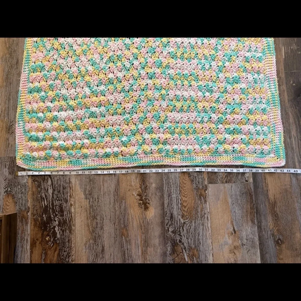 Handmade Teal, Yellow, Pink, & White Crochet Blanket Multicolor